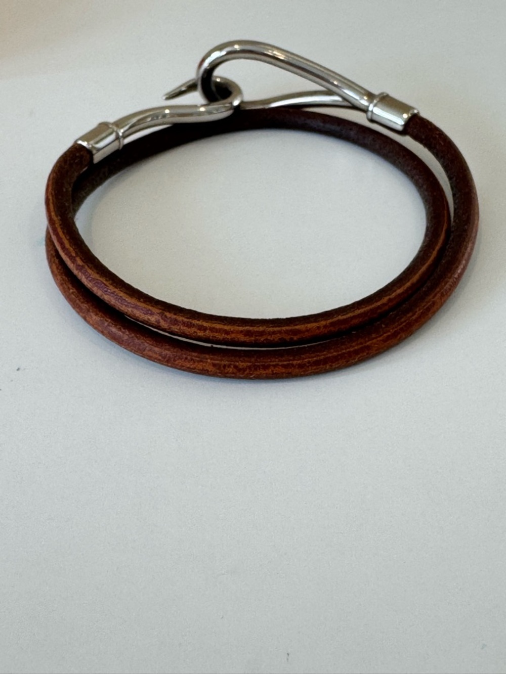 Hermes Orange Box with Brown Leather Double Wrap Bracelet or choker Silver Hook - Picture 3 of 7